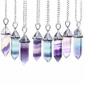 Fluorite Natural Gem Quartz Pendant Necklace