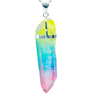 Titanium Coated Quartz Point Pendant