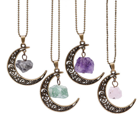 Antique Crystal Moon Pendant Necklace