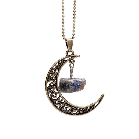 Antique Crystal Moon Pendant Necklace