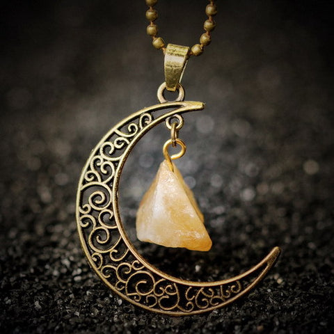 Antique Crystal Moon Pendant Necklace