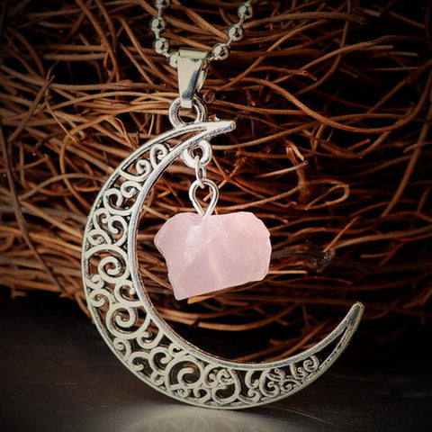 Antique Crystal Moon Pendant Necklace