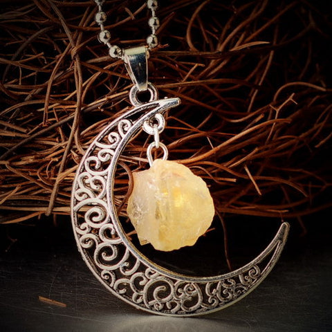Antique Crystal Moon Pendant Necklace