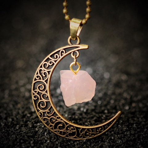 Antique Crystal Moon Pendant Necklace